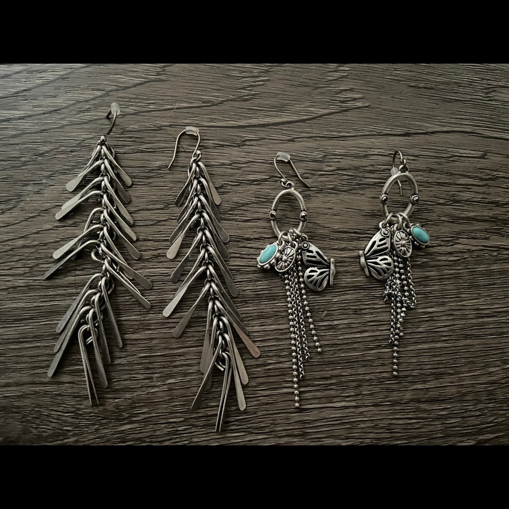 Lucky Brand Earrings Set of 2 Pair dangling silver turquoise gorgeous